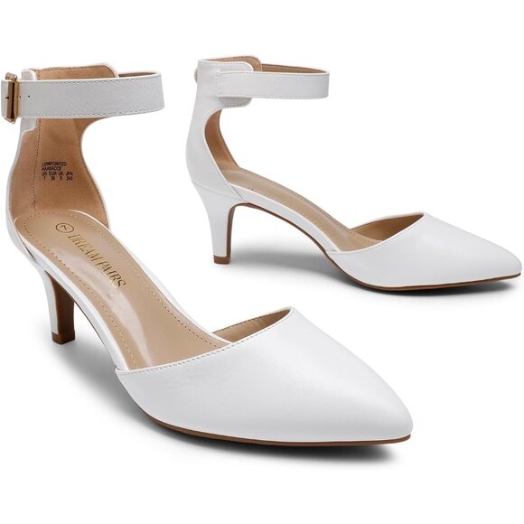 Dream Pairs Women's White Pu Faux Suede pointed Toe Kitten Heels Pumps Shoes - Picture 3 of 7